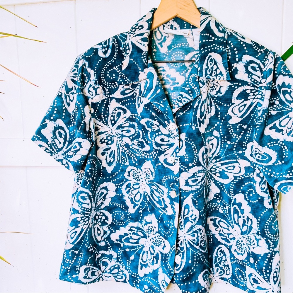 vintage vsco y2k butterfly crop button up popover - Picture 5 of 9